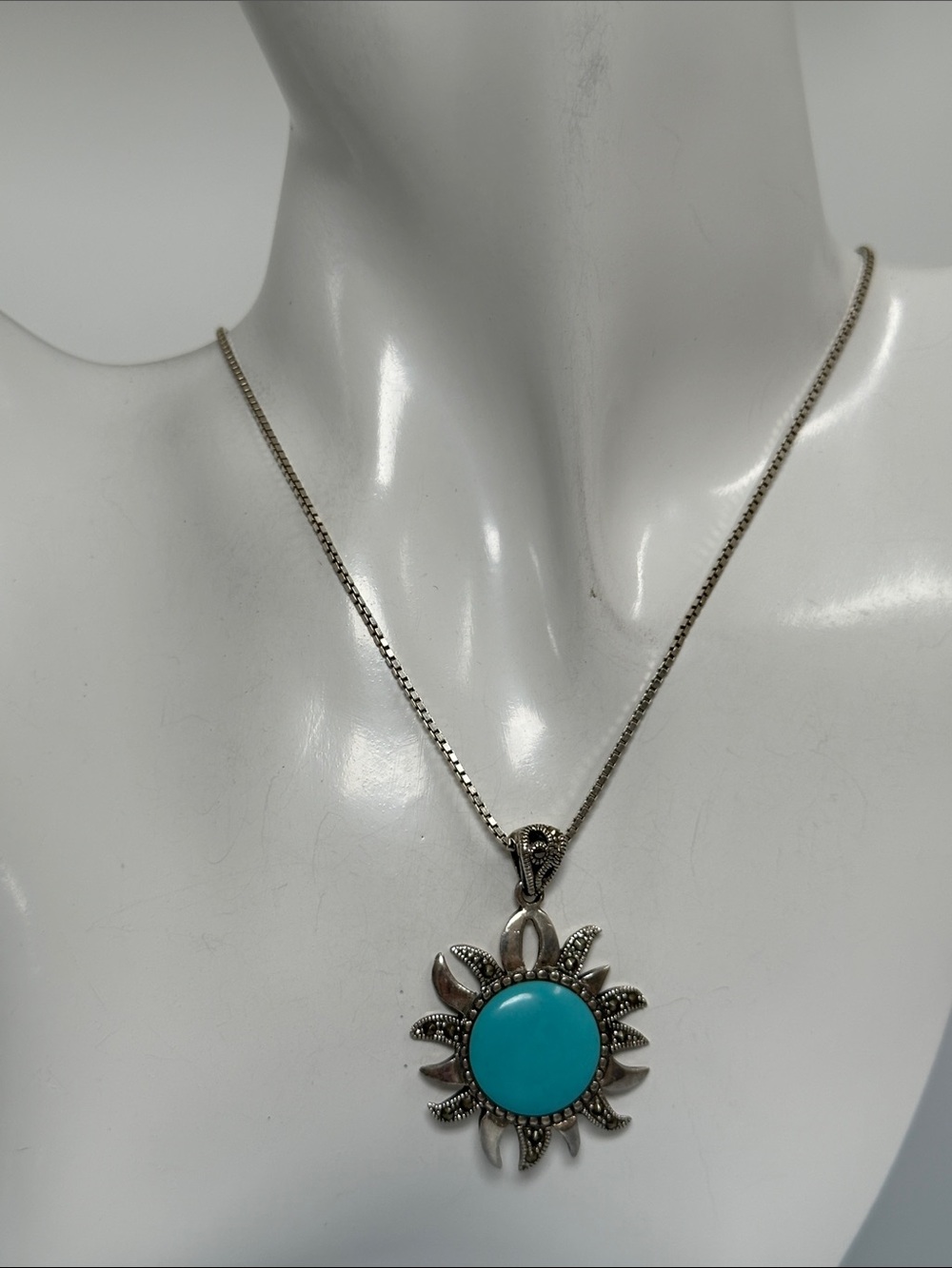 Turquoise 925 Sterling silver Sunburst Pendant Necklace made in Italy